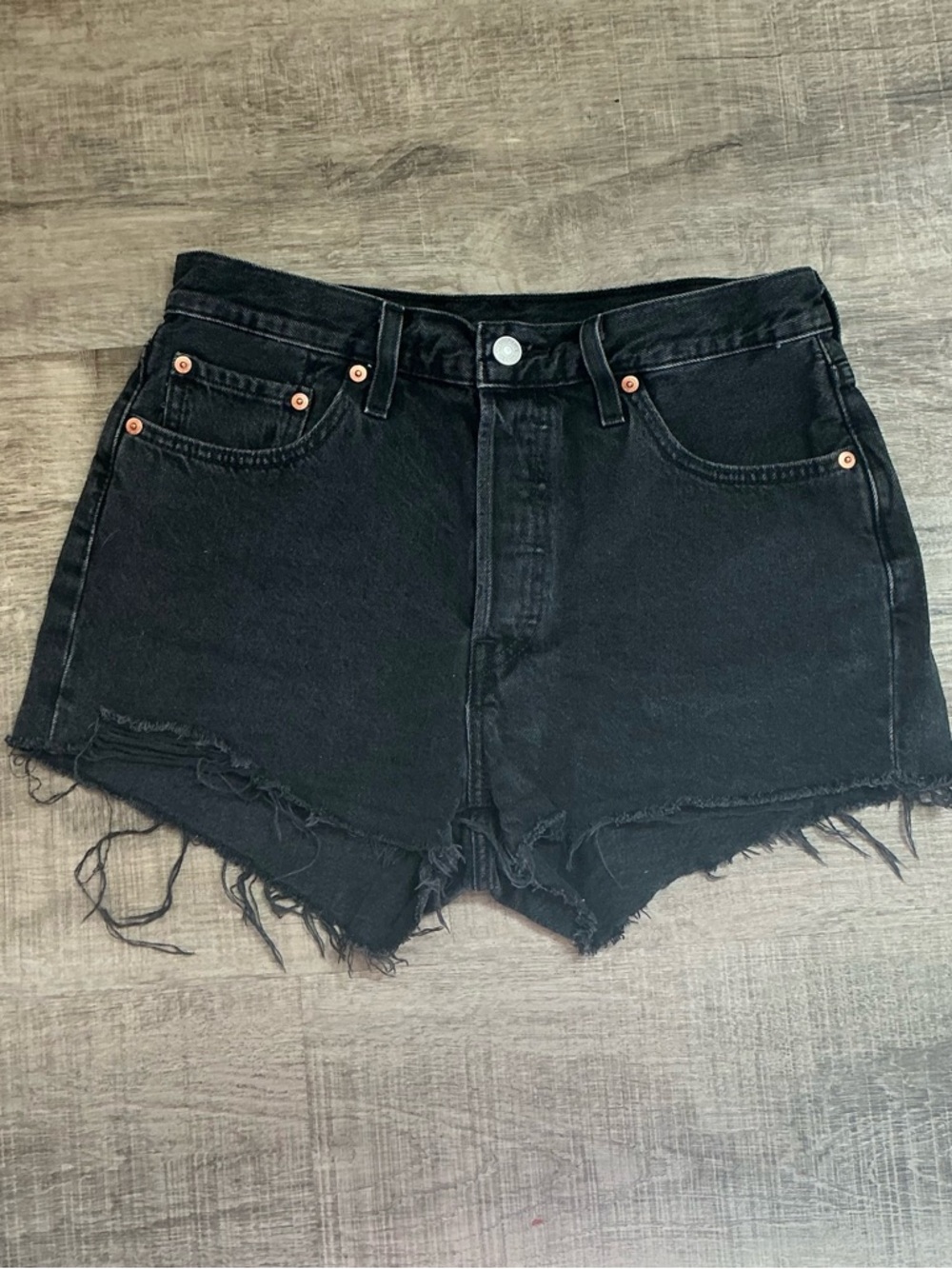 Levi's Black High-Rise Distressed Jean Shorts